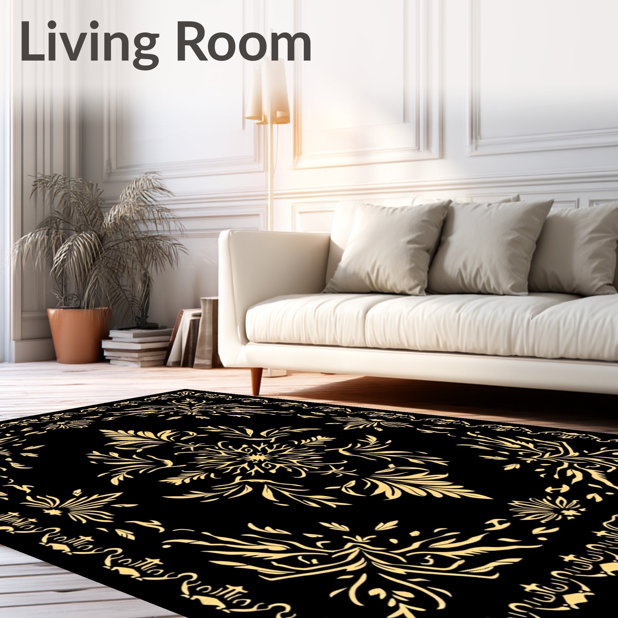 Golden Floral Medallion Black Vintage Rug