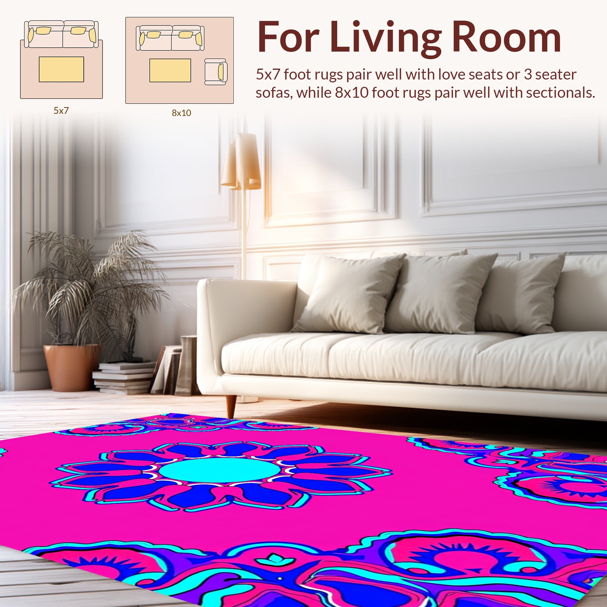Vibrant Floral Pattern Mandala Design Rug