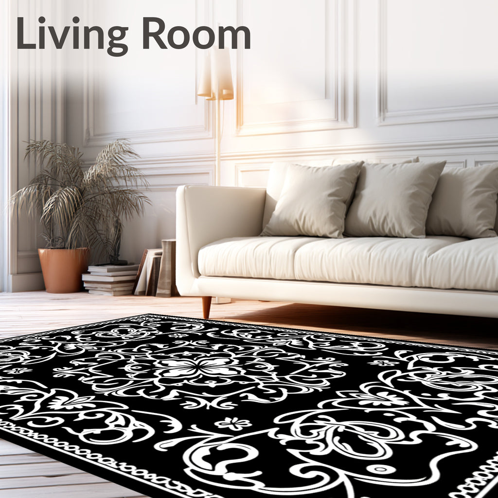 Classic White Floral Scrollwork Pattern Rug