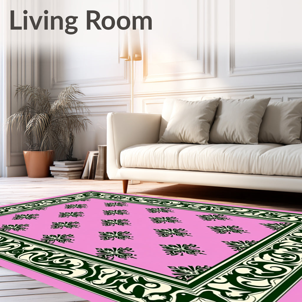 Pink Floral Bordered Classic Design Rug