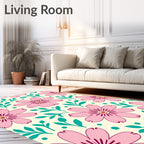 Pink Flower Leaf Pattern Rug