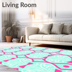 Pink Bows Teal Abstract Pattern Rug