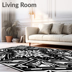 Abstract Black White Geometric Mandala Rug