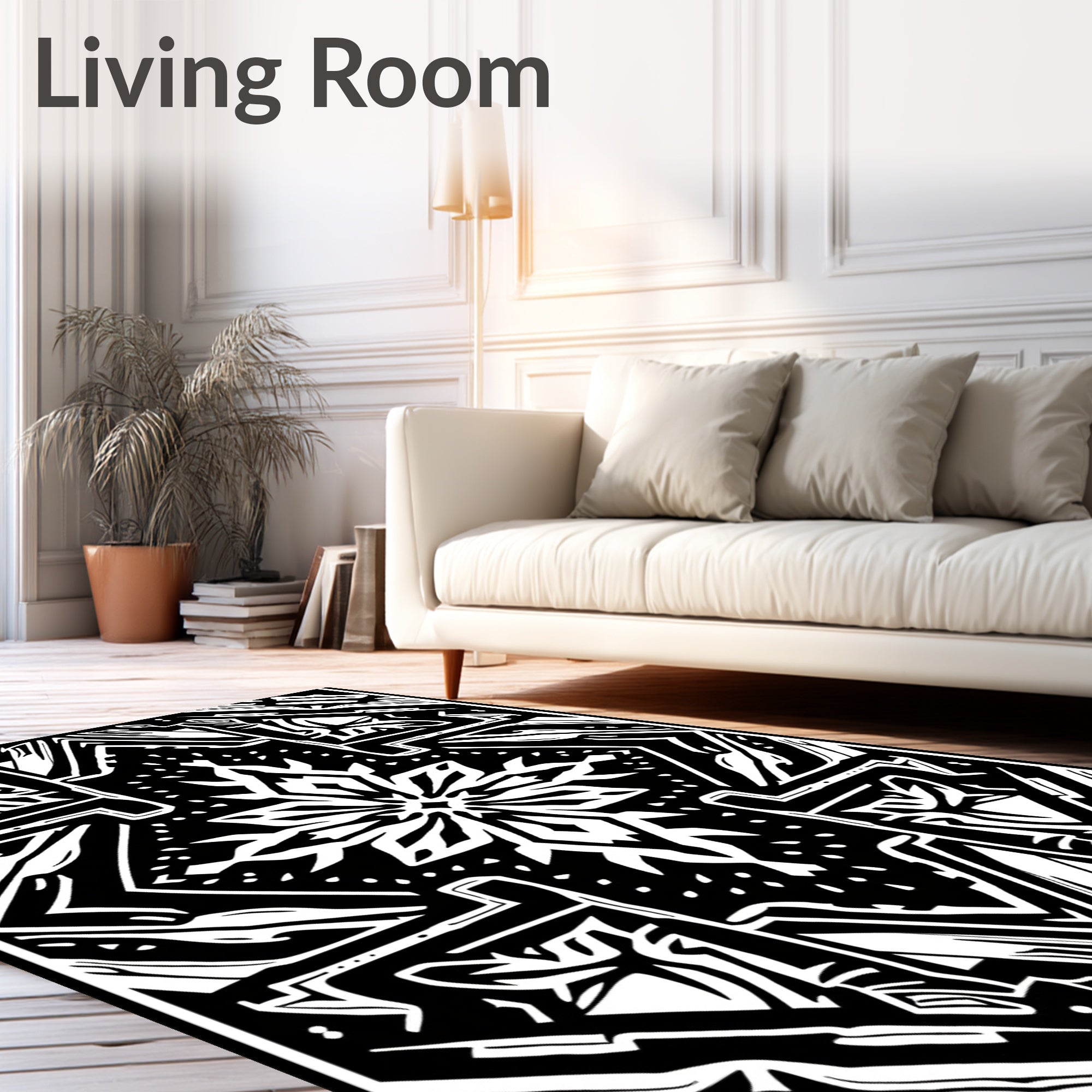 Abstract Black White Geometric Mandala Rug