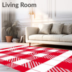 Red White Checkered Stripe Pattern Rug