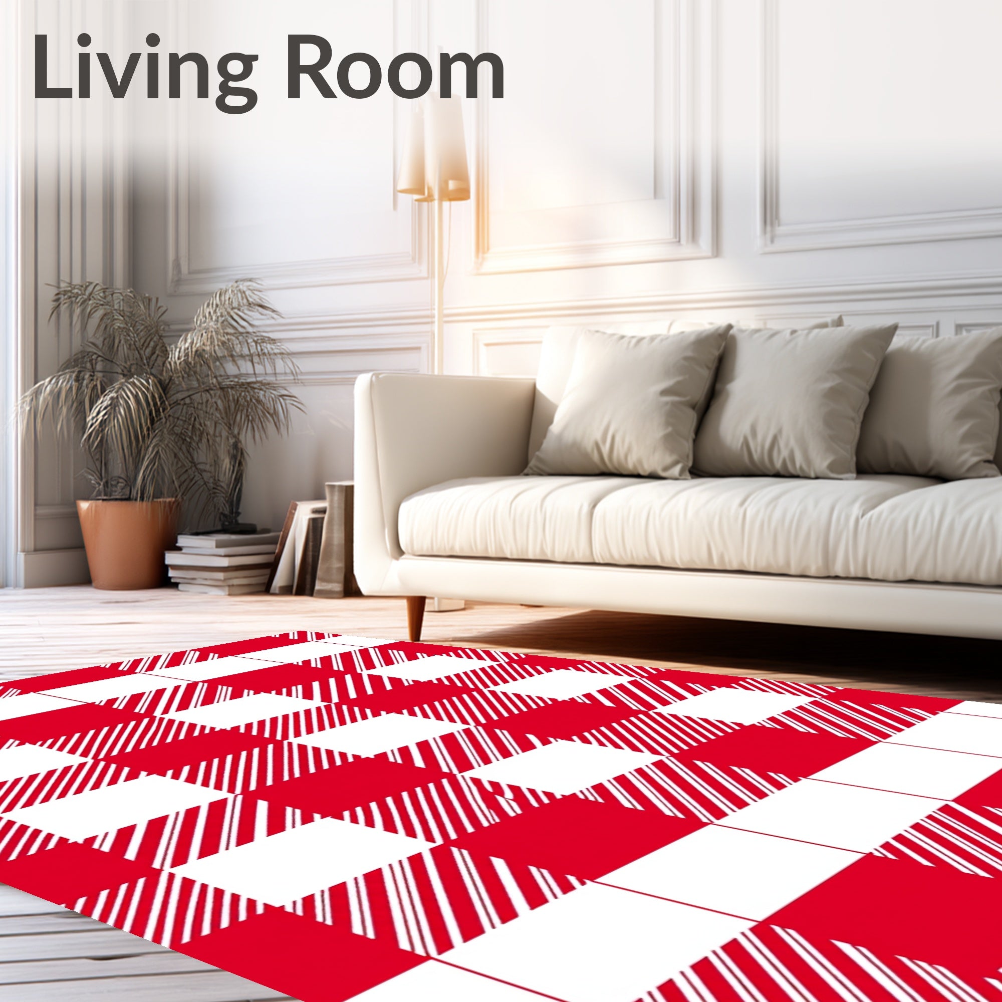 Red White Checkered Stripe Pattern Rug