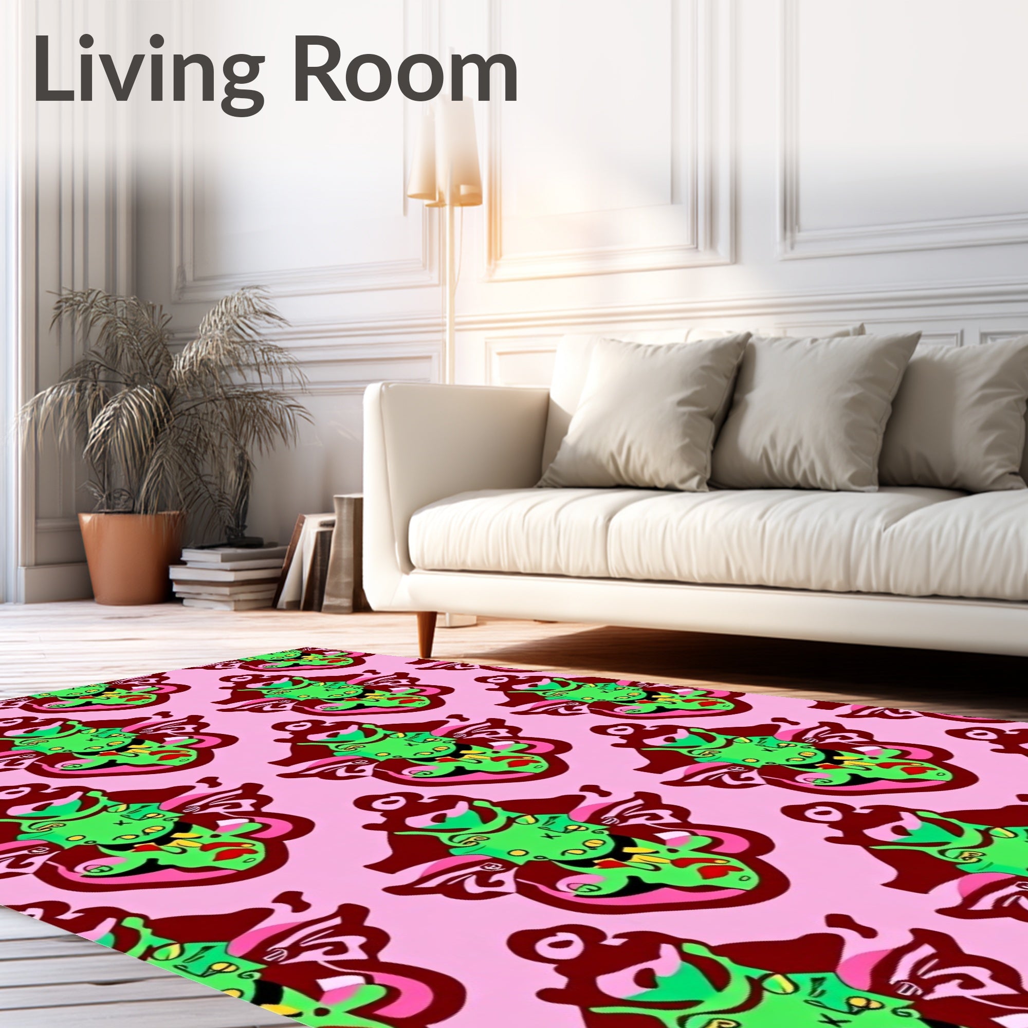 Abstract Figural Pattern Pink Background Rug