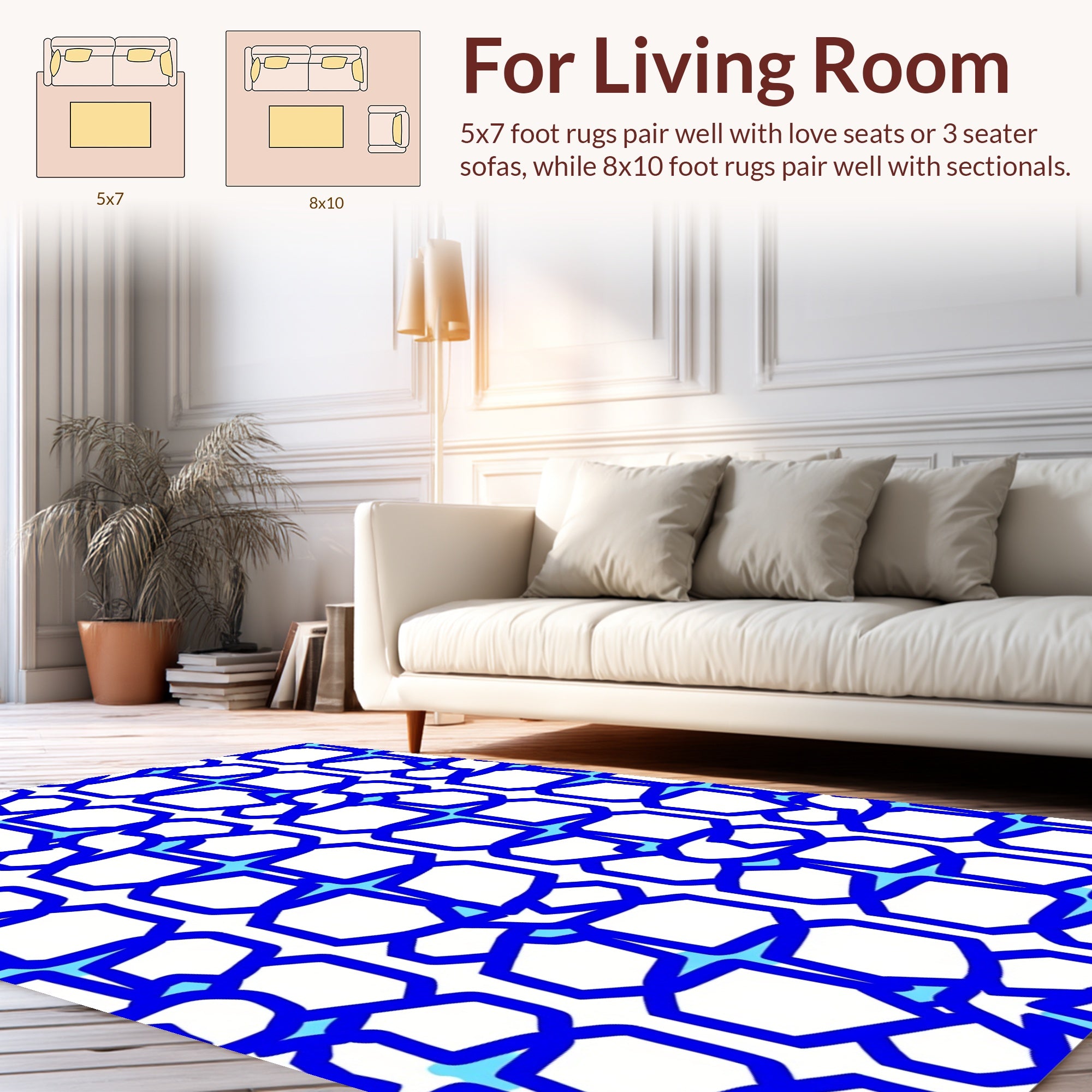 Interlocking Geometric Blue Pattern Rug