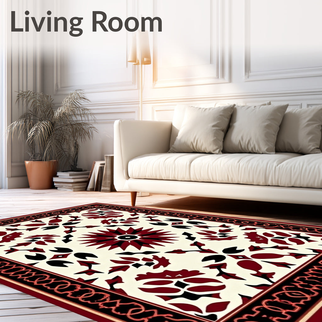 Crimson Floral Medallion Pattern Rug