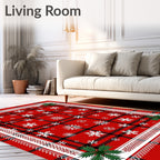 Red Snowflake Plaid Patterned Design Rug