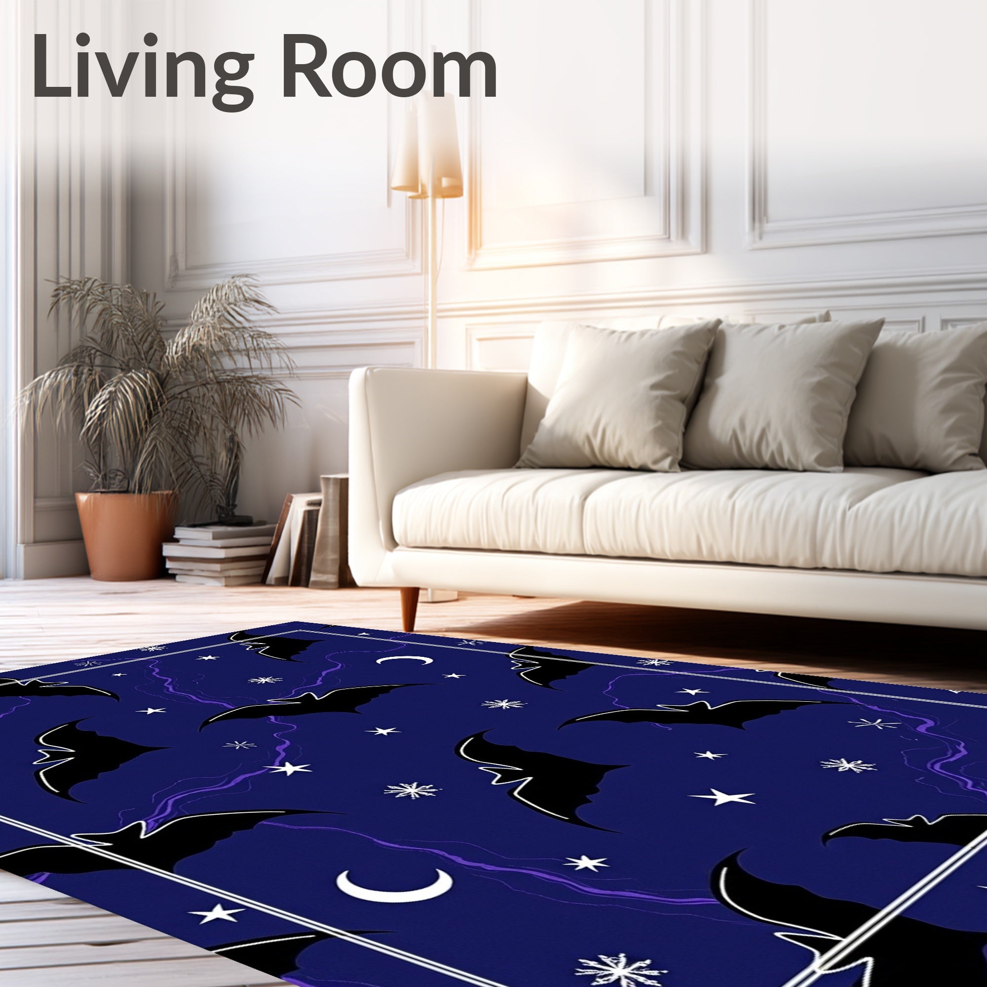 Navy Bat Celestial Pattern Rug
