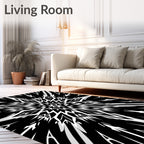 Bold Black White Starburst Pattern Rug