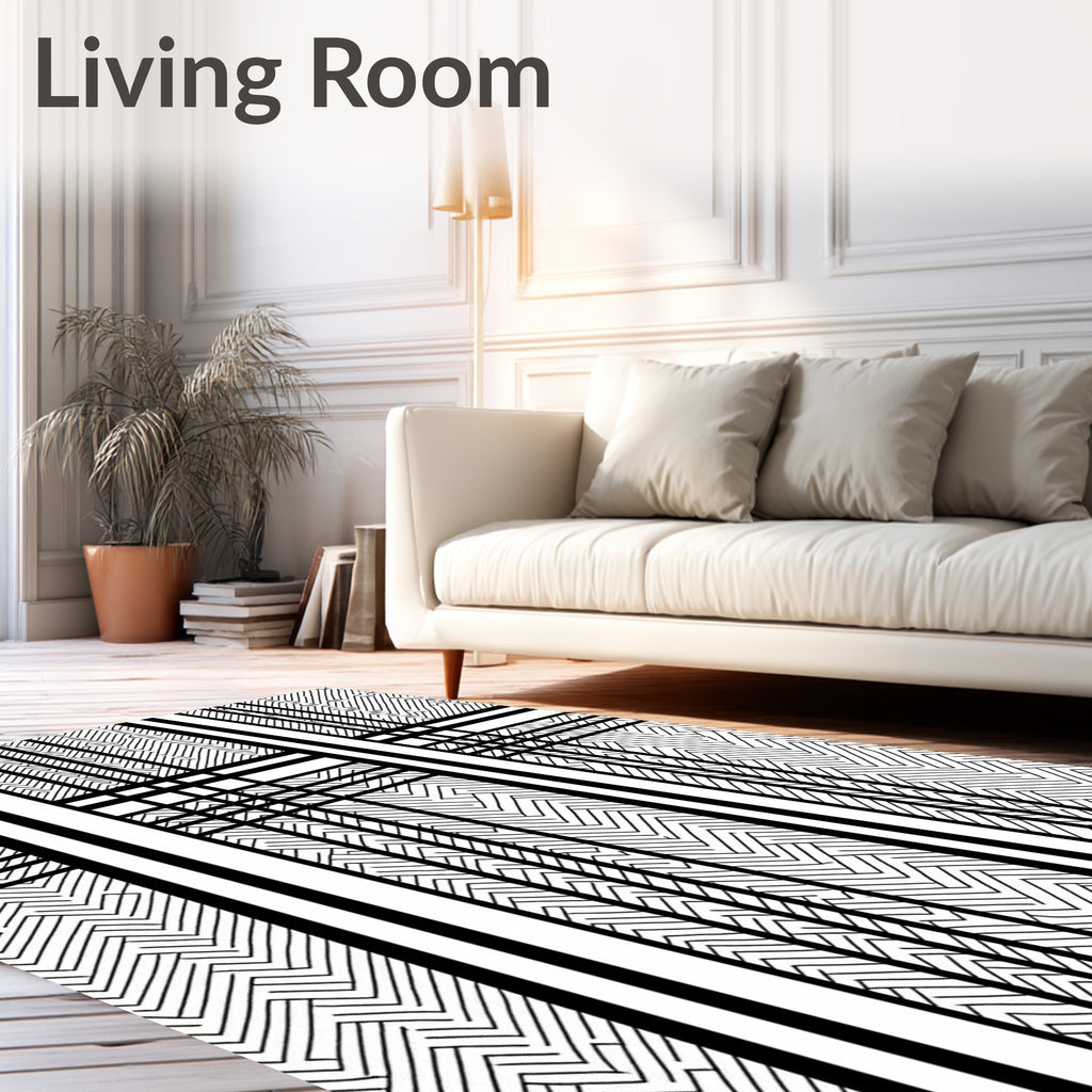 Monochromatic Striped Maze Pattern Rug