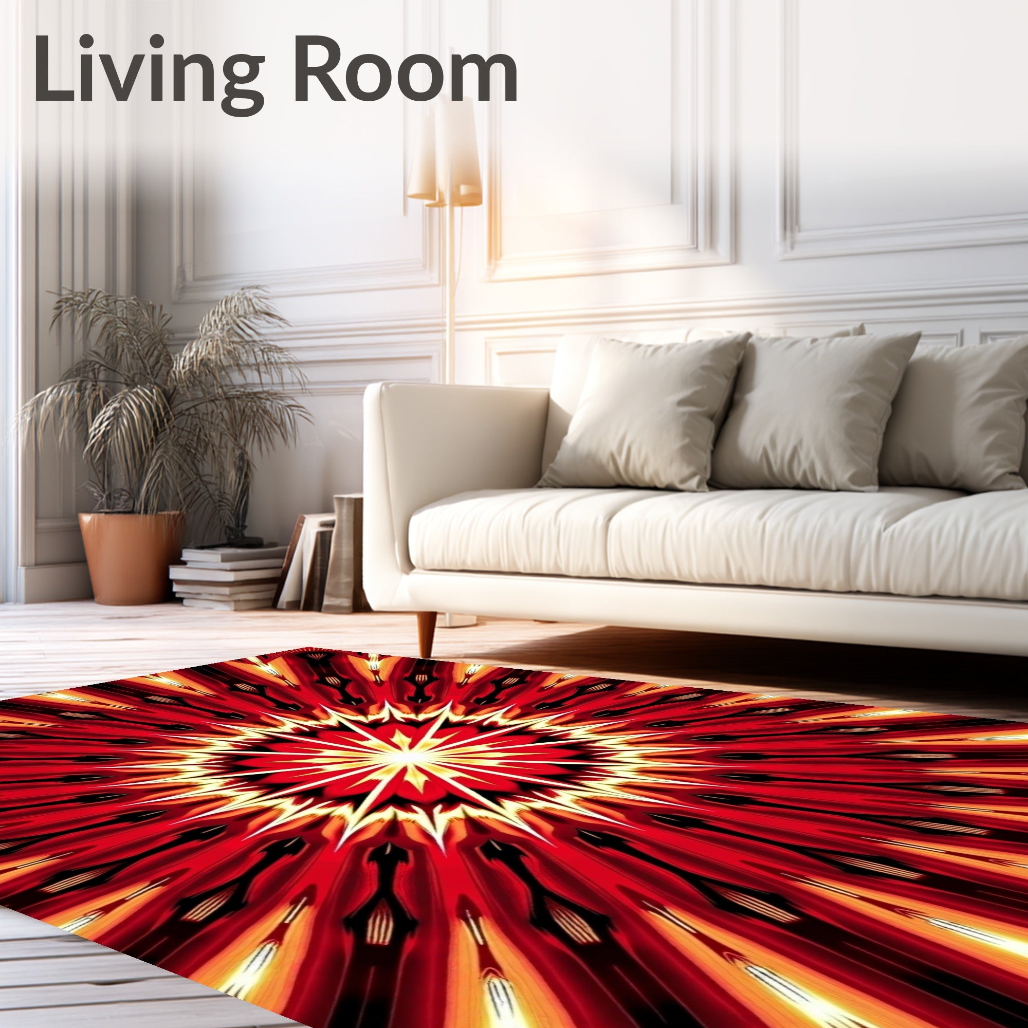 Fiery Sunburst Radial Pattern Rug