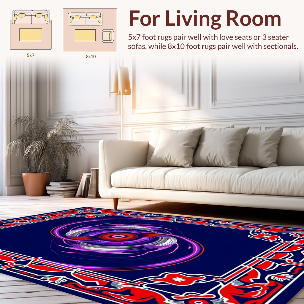 Vibrant Red And Royal Blue Swirl Rug
