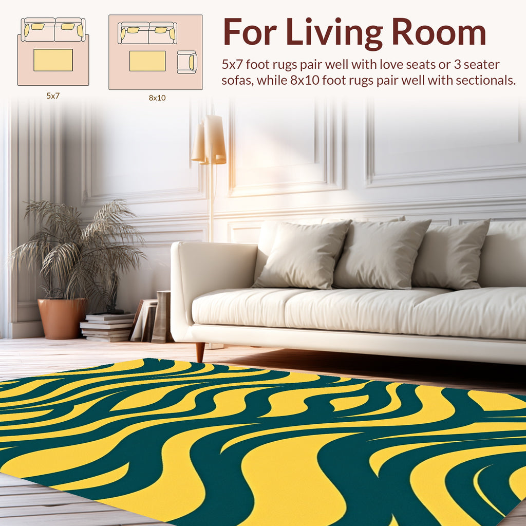 Bold Yellow Teal Wavy Stripes Rug