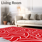 Red White Abstract Wavy Lines Rug