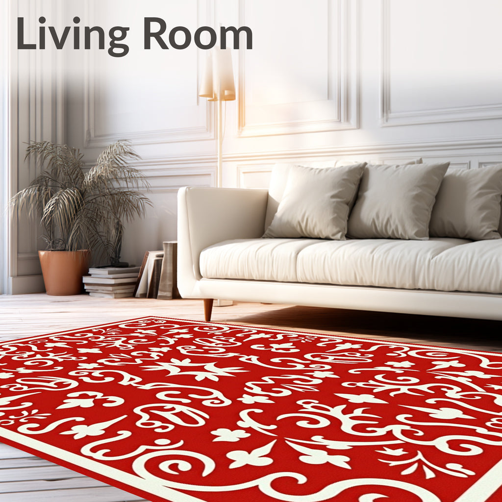 Red Cream Ornate Floral Pattern Rug