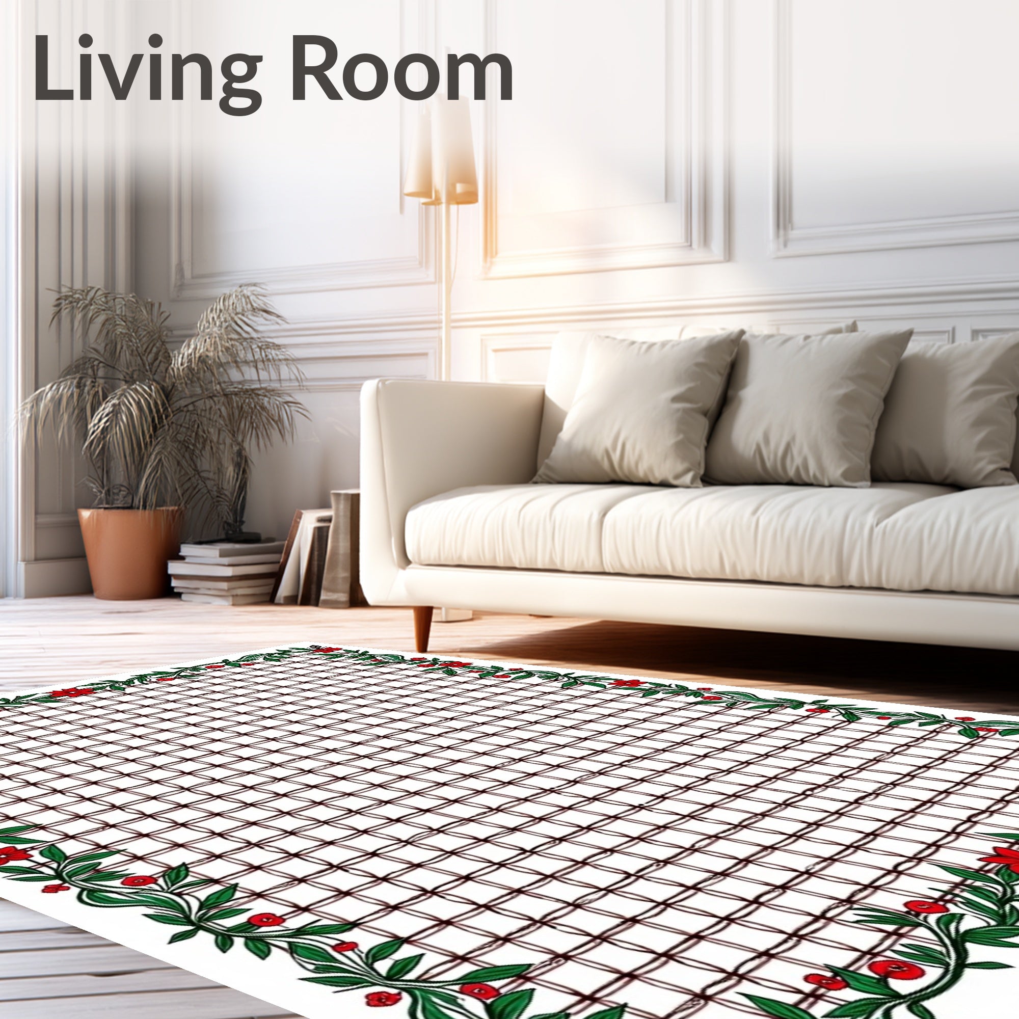 Red Floral Lattice Border Design Rug