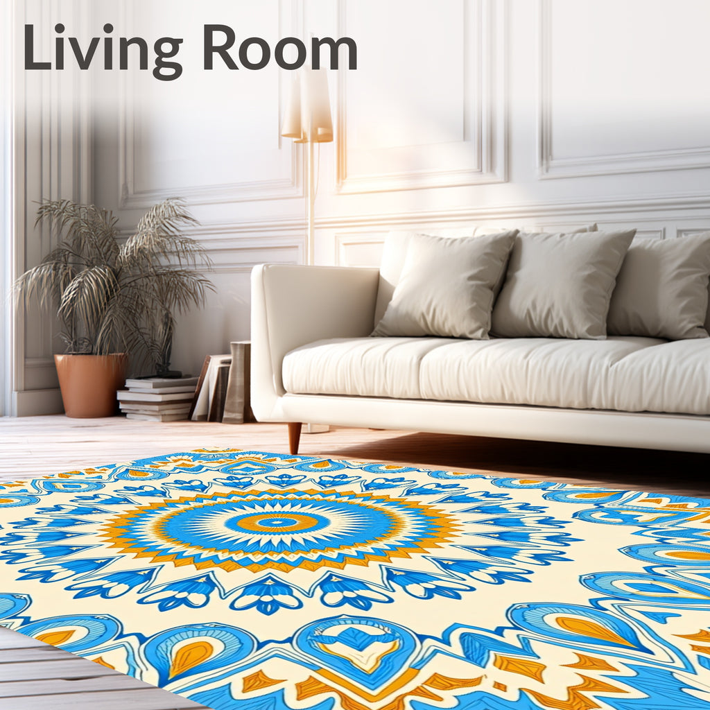 Radiant Blue Orange Intricate Mandala Rug