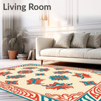 Red Teal Floral Garden Pattern Rug