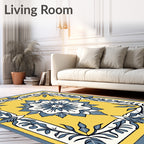 Yellow Blue Floral Decorative Pattern Rug