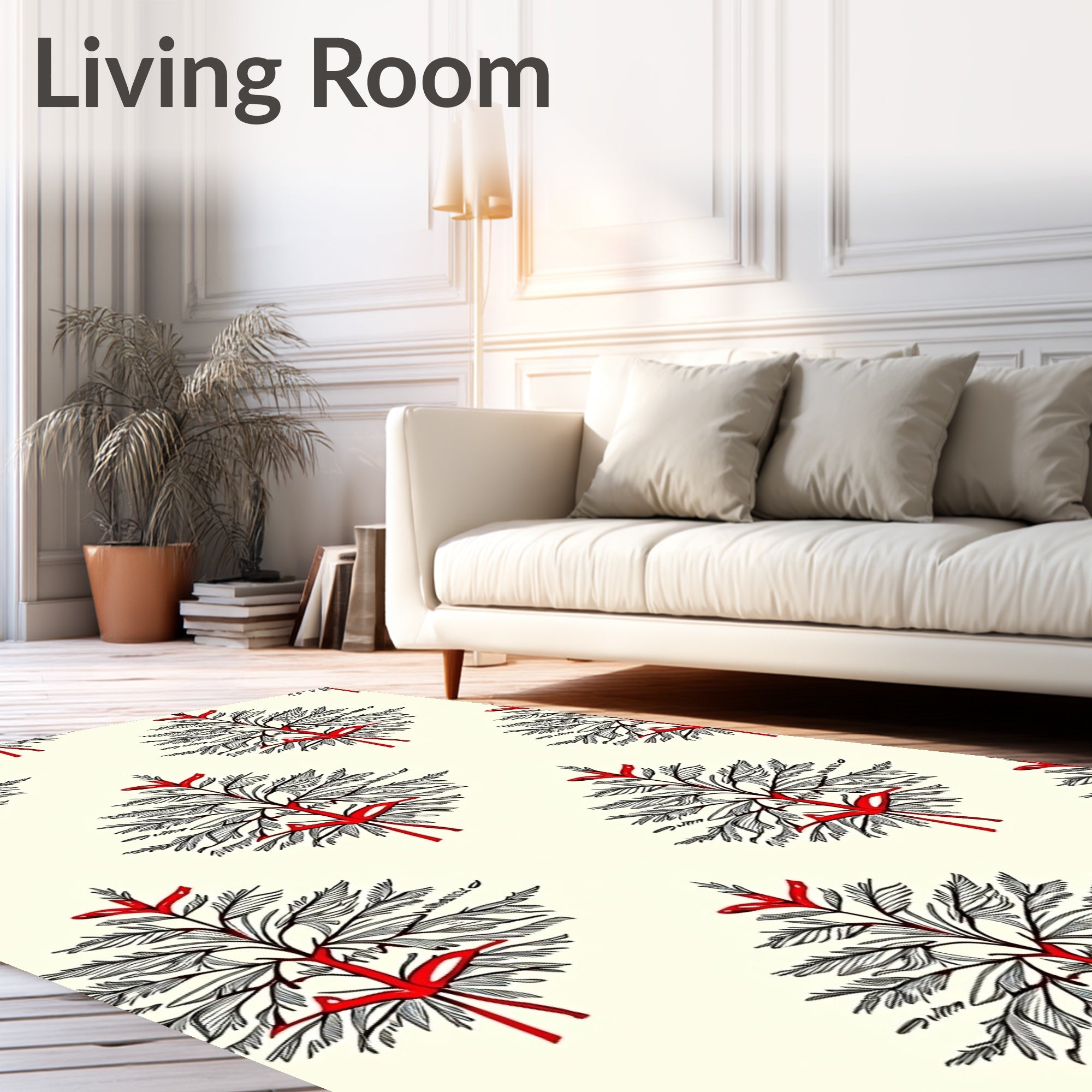 Minimalist Red Ribbon Pine Tree Rug