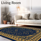 Gold Blue Ornate Mandala Rug