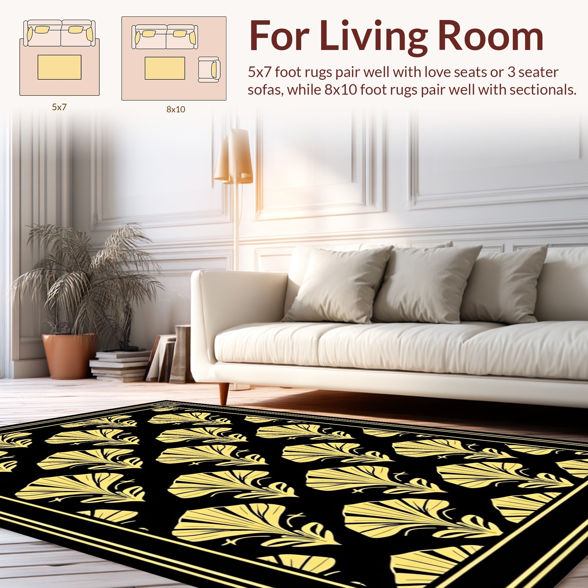 Golden Fan Motif Pattern Rug