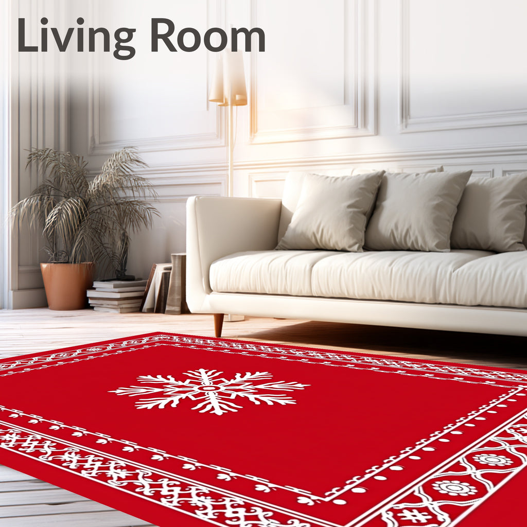 Ornate Snowflake Red Patterned Rug