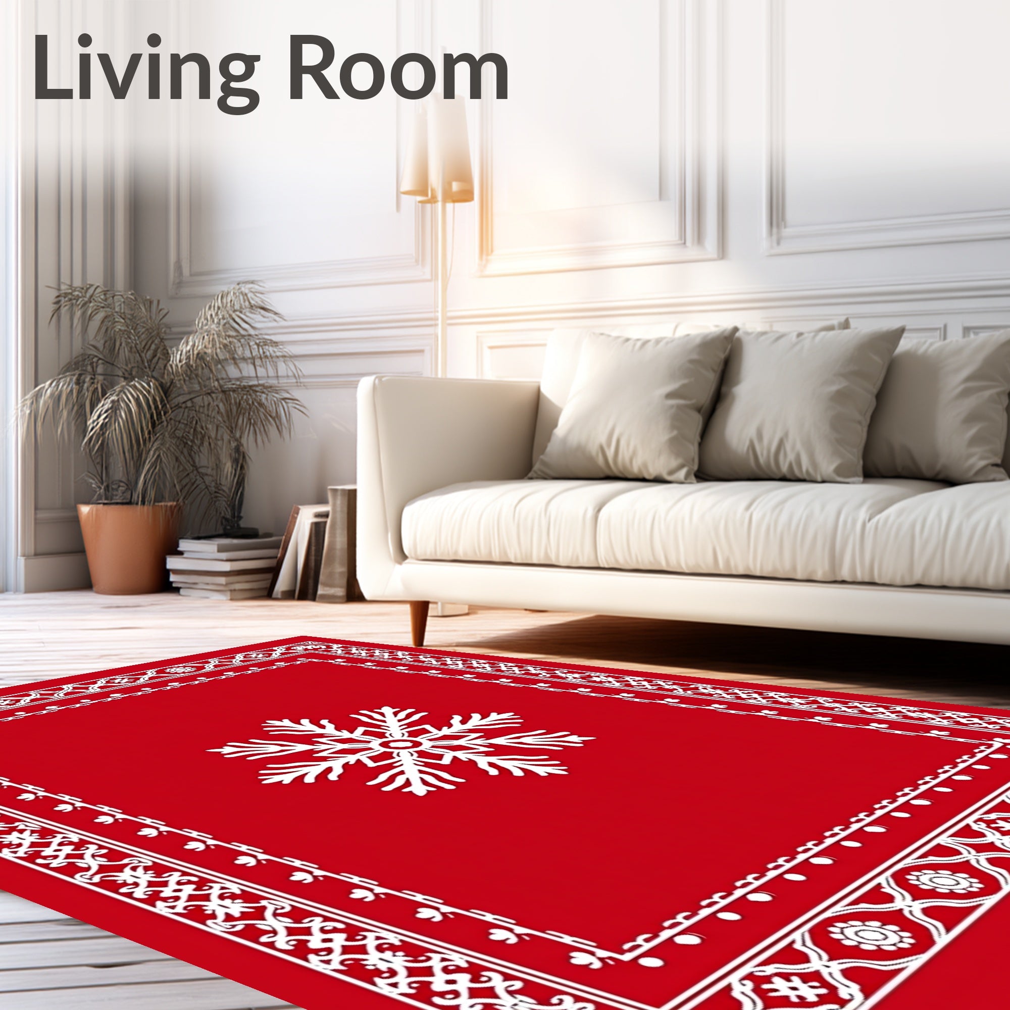 Ornate Snowflake Red Patterned Rug