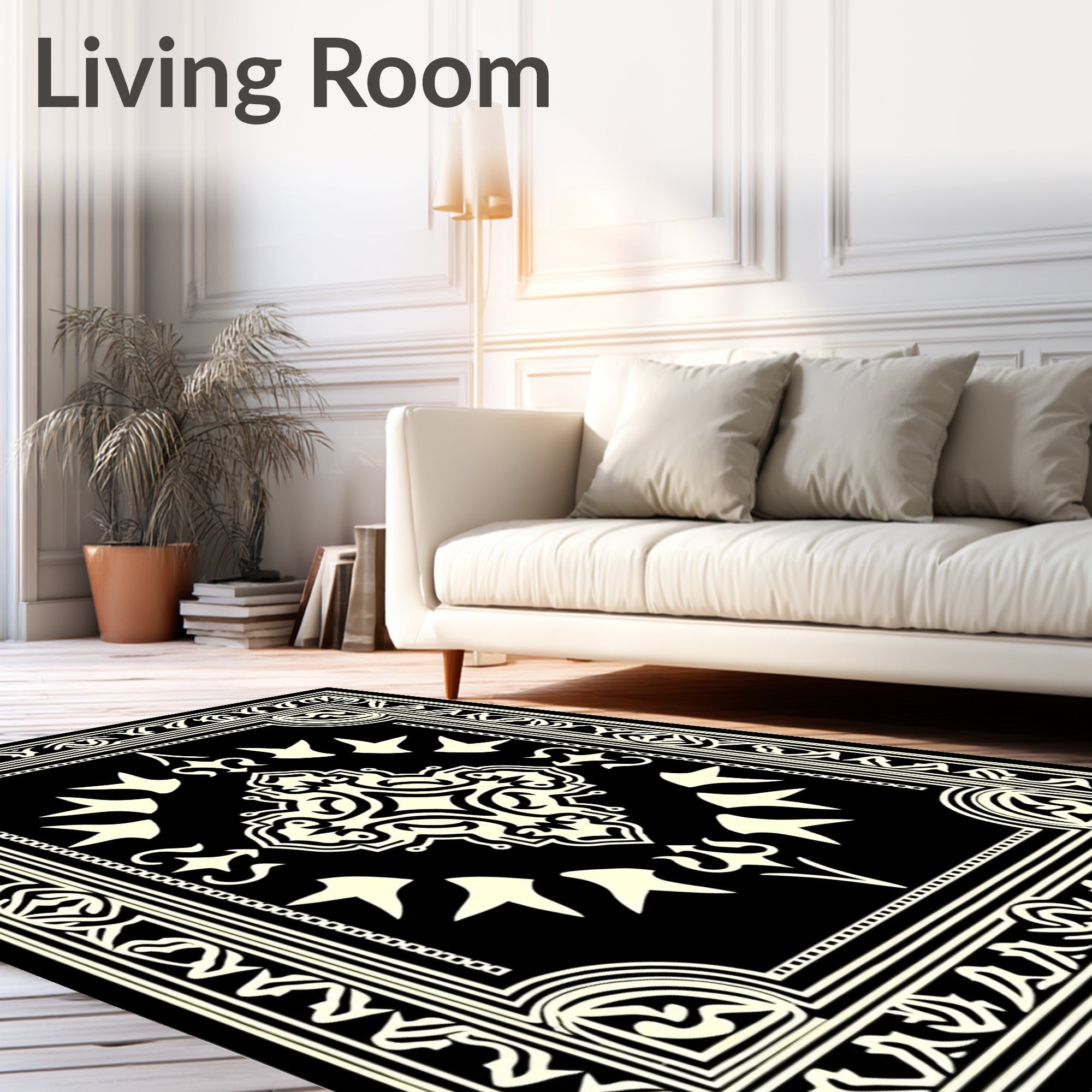 Black Cream Ornate Traditional Medallion Rug