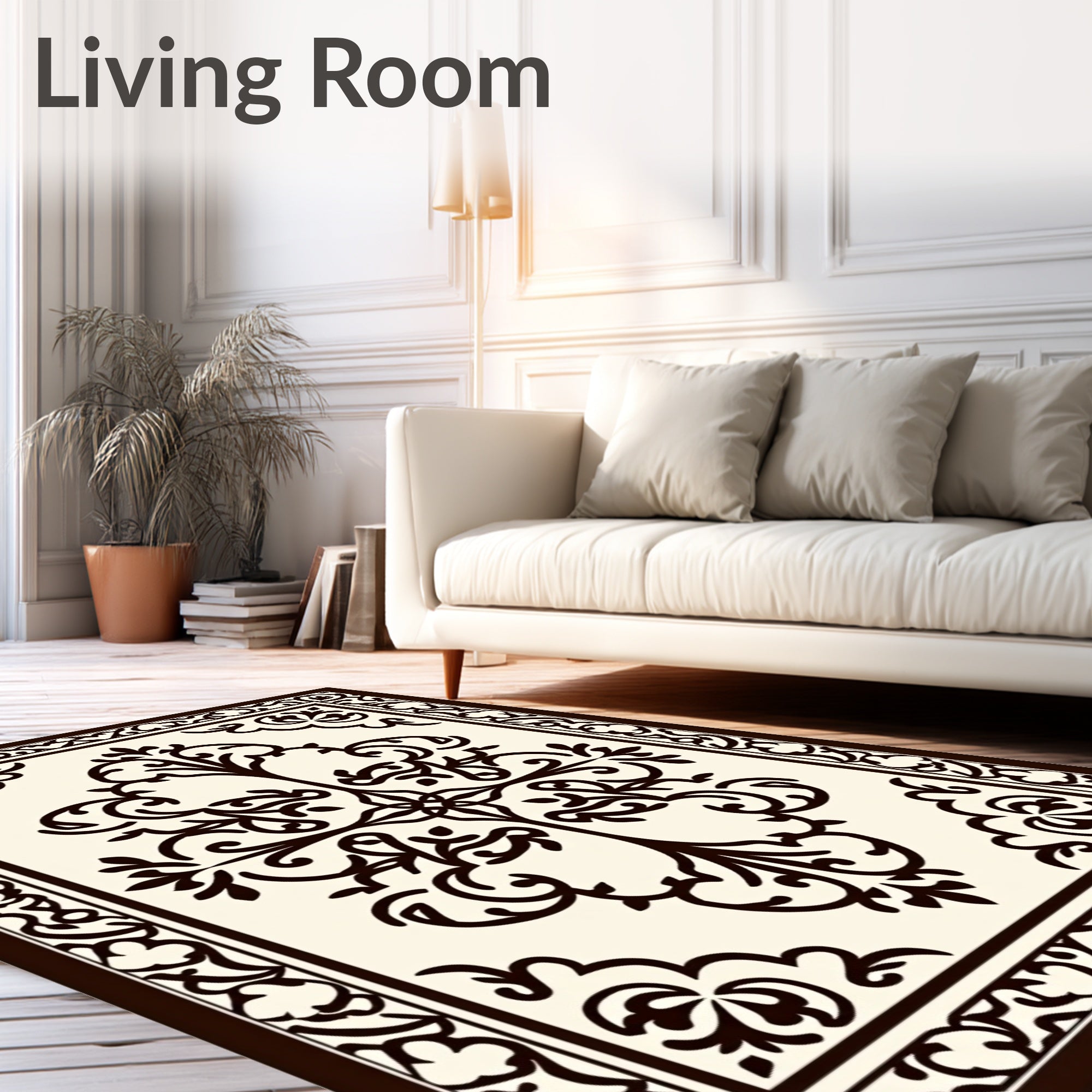 Ornate Floral Vine Border Rug
