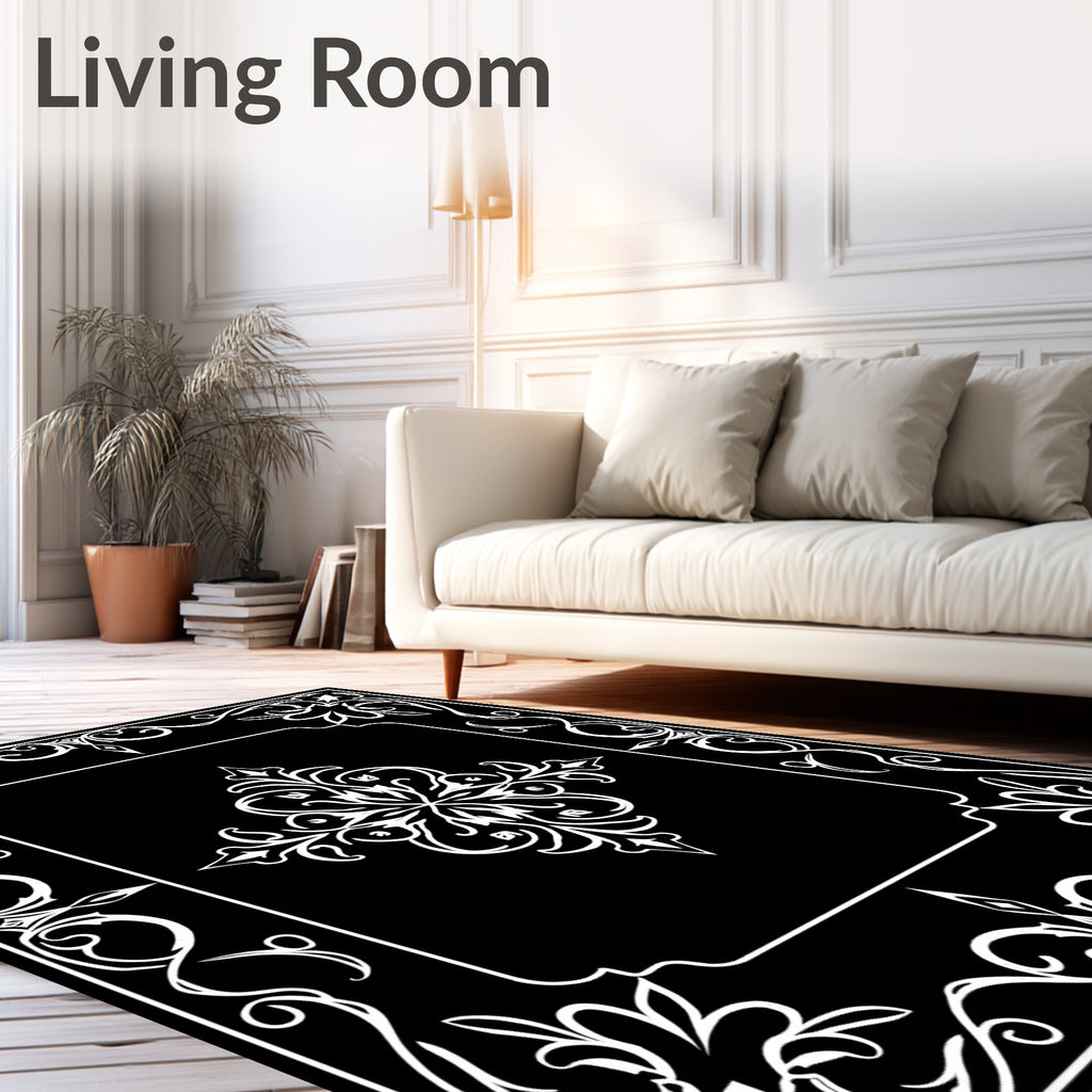 Ornate Floral Square Border Design Rug