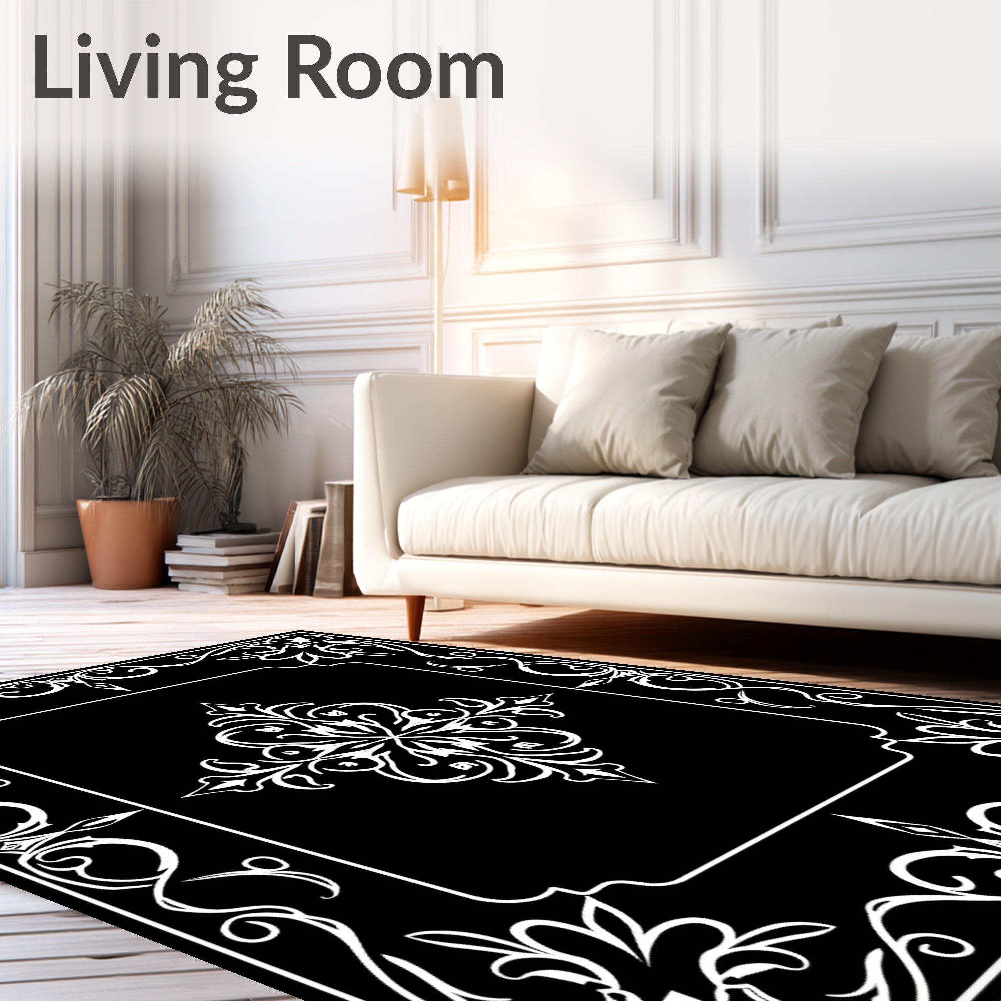 Ornate Floral Square Border Design Rug