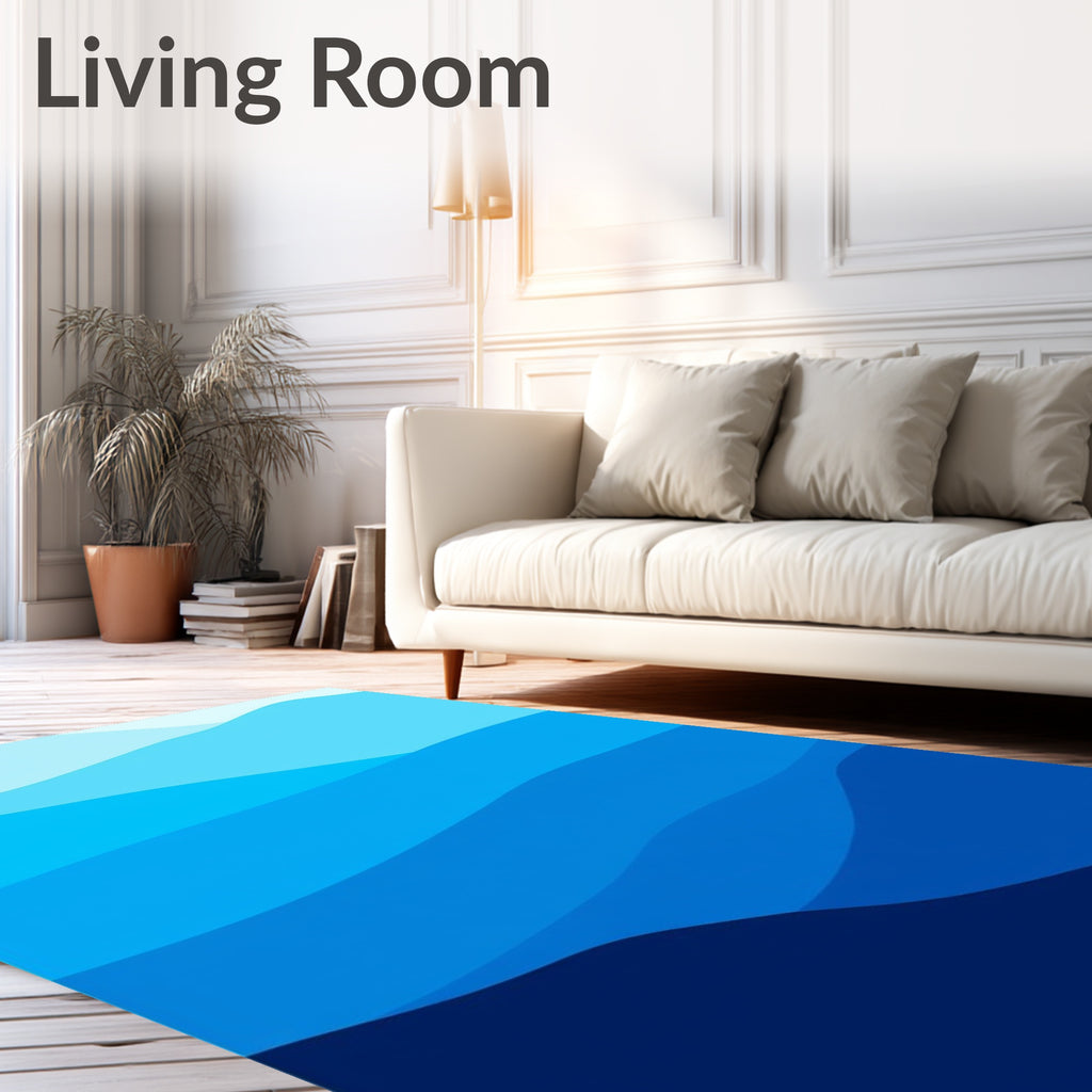Abstract Blue Wavy Lines Design Rug