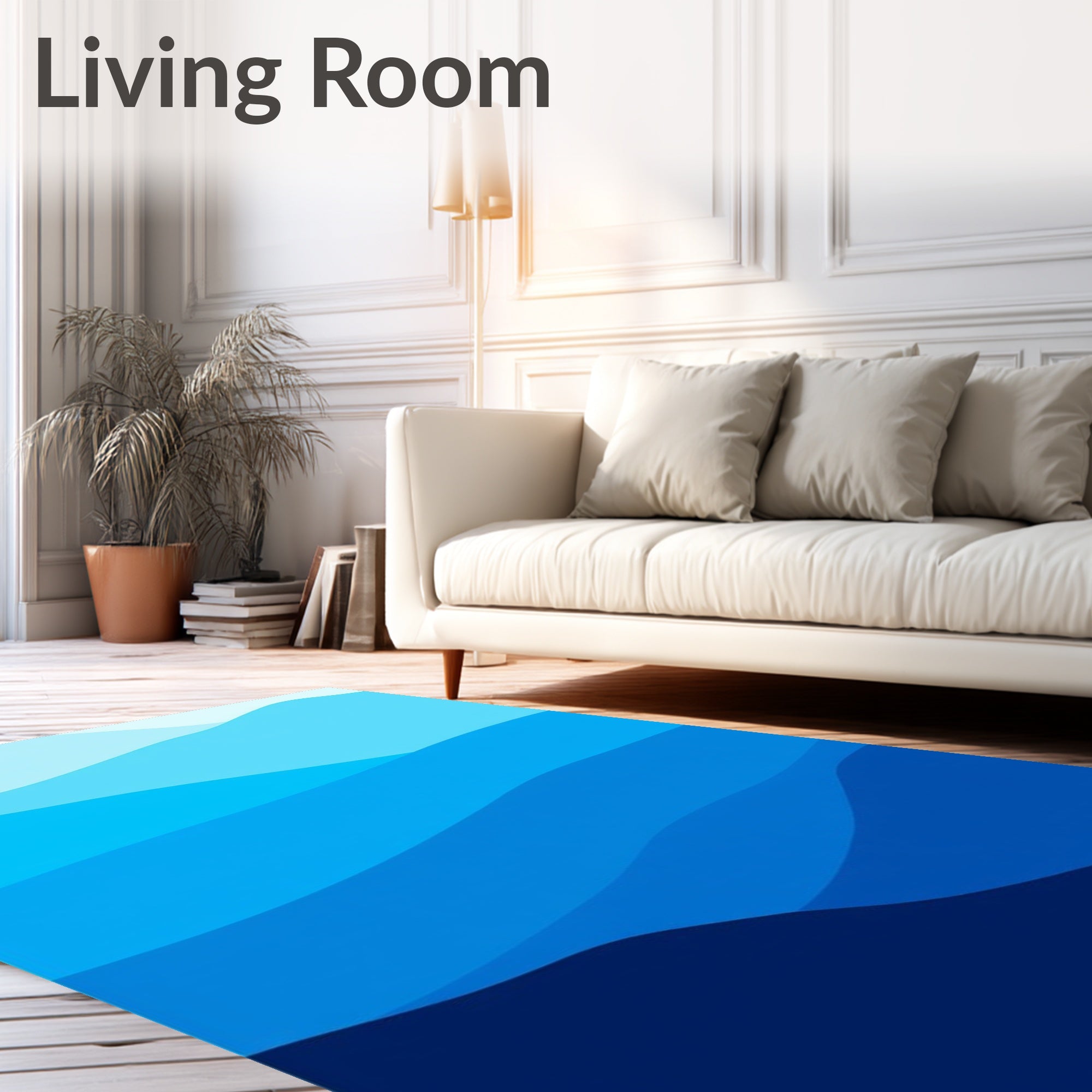 Abstract Blue Wavy Lines Design Rug