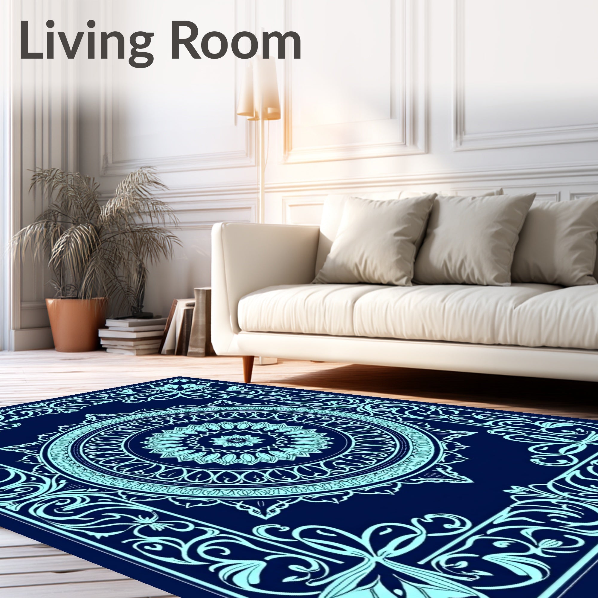 Intricate Floral Mandala Cyan Pattern Rug