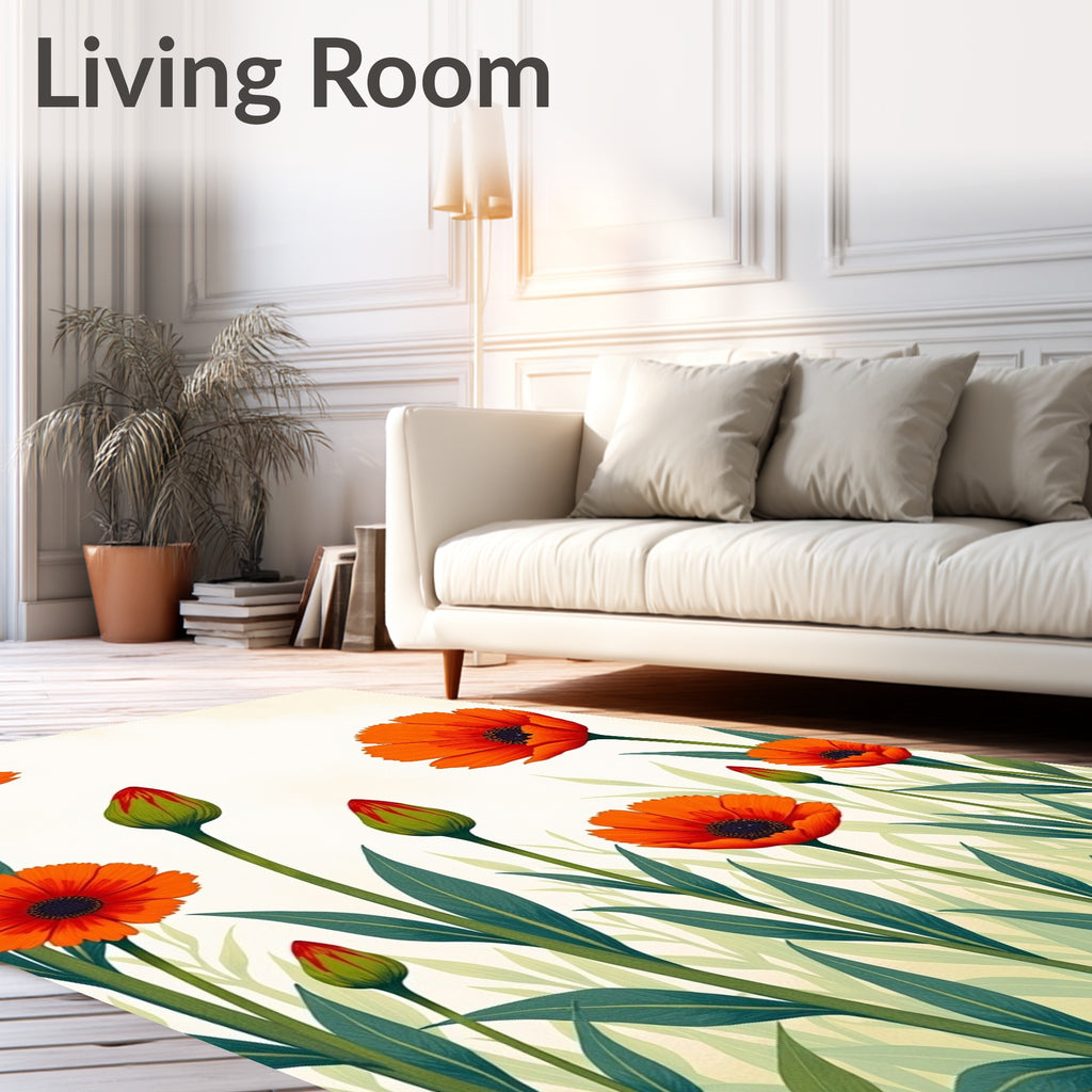 Vibrant Orange Floral Garden Design Rug