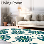 Teal Lotus Blossom Motif Rug