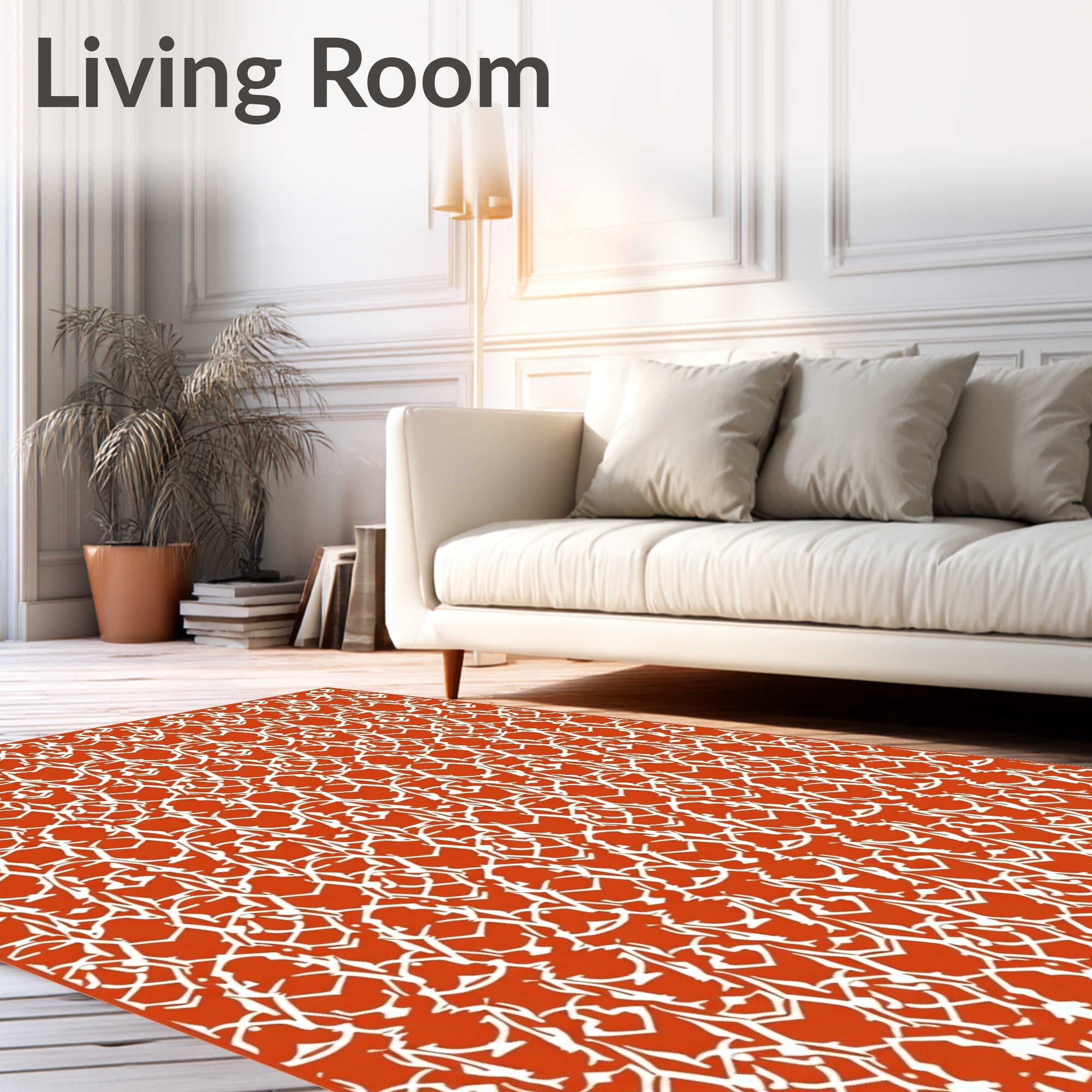 Traditional Orange White Intricate Pattern Rug