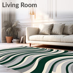 Dark Green Cream Gray Wavy Flow Rug