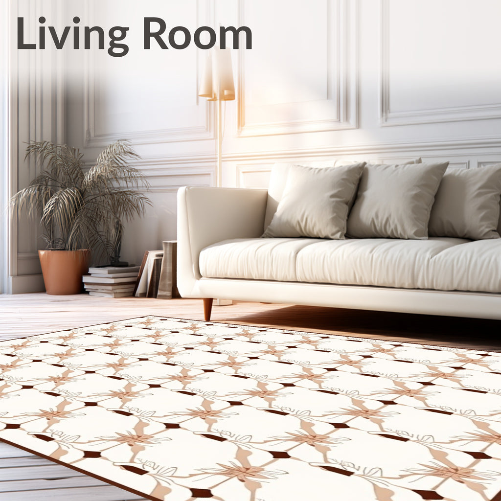 Elegant Floral Swirls Geometric Pattern Rug