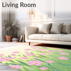 Pink Floral Field with Tall Grass design Rug