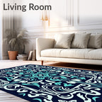 Vintage Aqua Teal White Swirl Rug