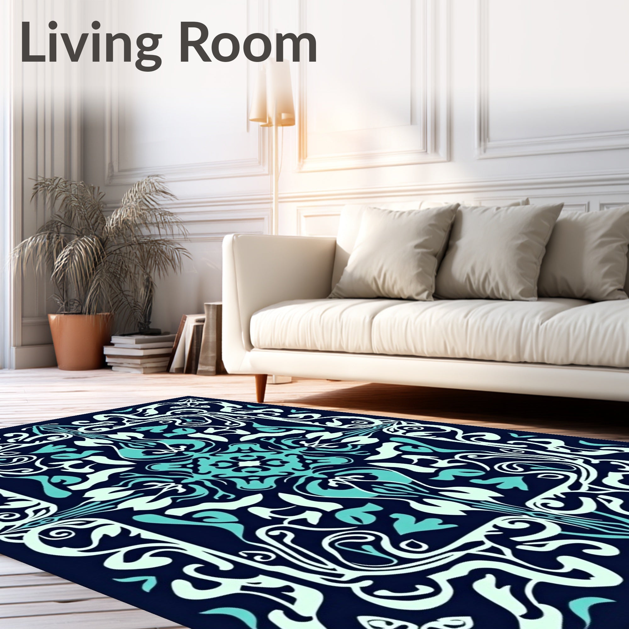 Vintage Aqua Teal White Swirl Rug