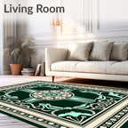 Emerald Cream Teal Floral Mandala Rug