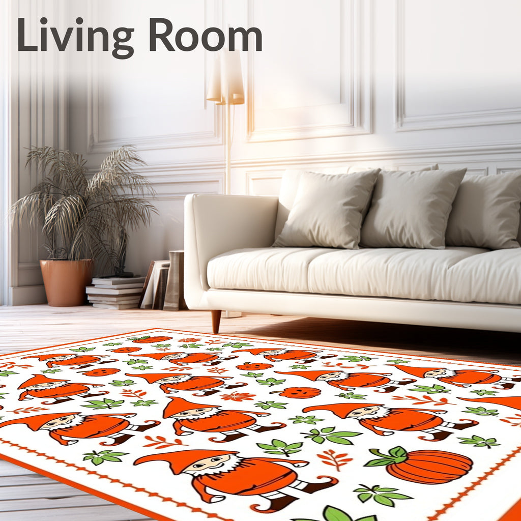 Orange Gnomes With Pumpkins And Leaves Rug