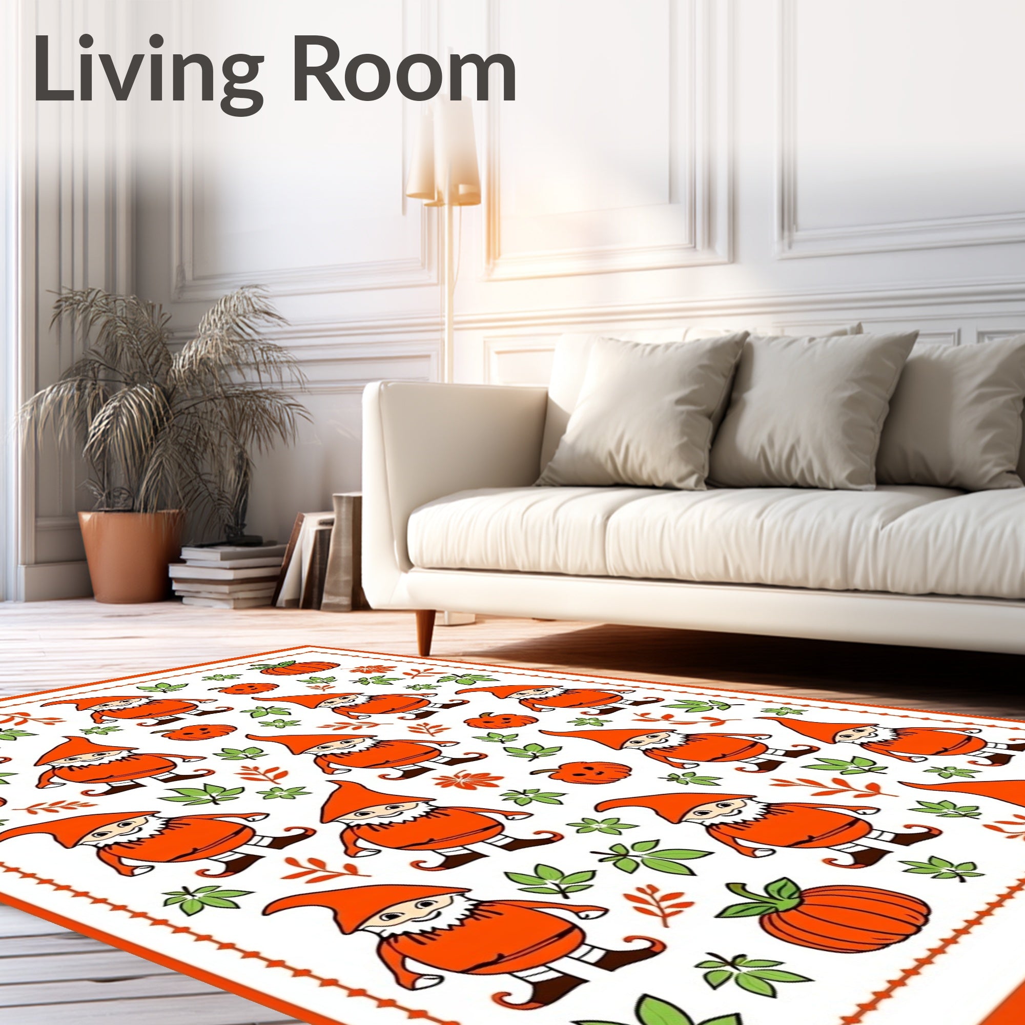 Orange Gnomes With Pumpkins And Leaves Rug