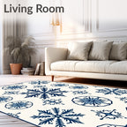 Classic Blue Snowflake Floral Pattern Rug